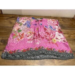 Johnny Was Silk Mandarin Collar Floral Butterfly Cap Sleeve Top XS
